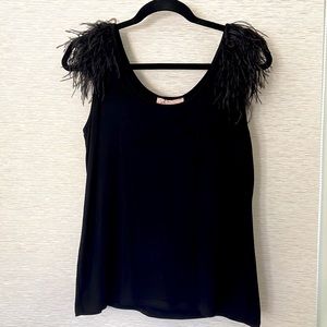 Philosophy top with feather detail on the shoulders